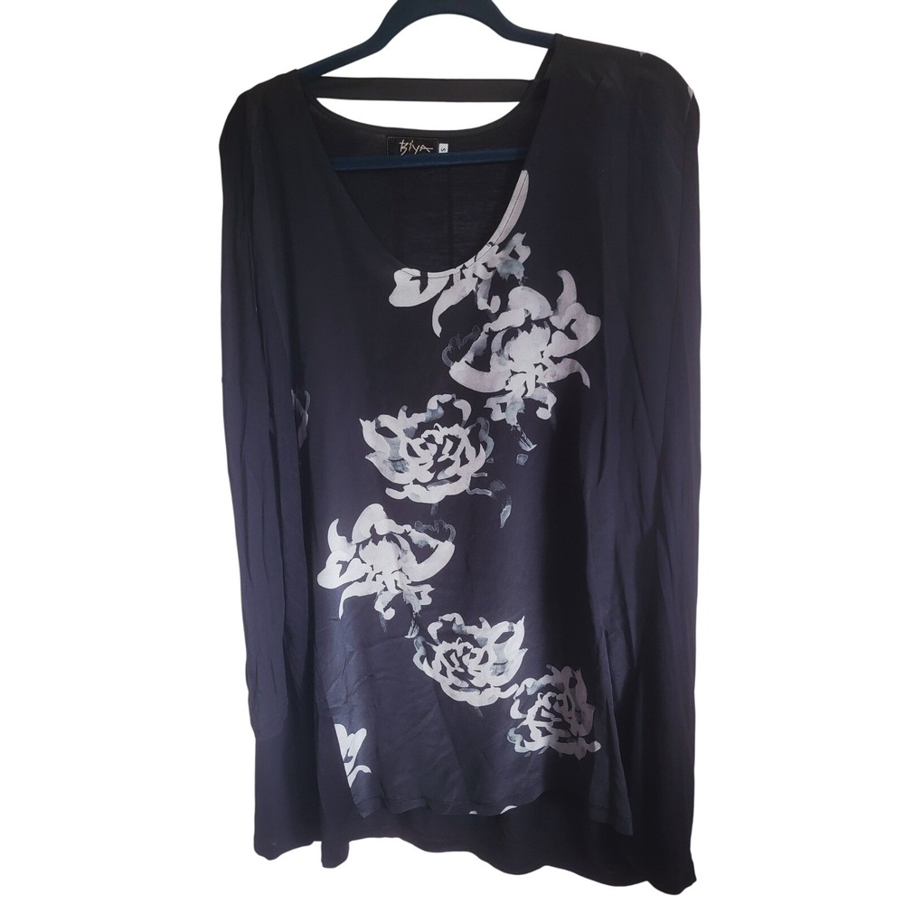 Biya by Johnny Was Floral Print Tunic Top Long Sleeve VNeck Casual Blouse Size S